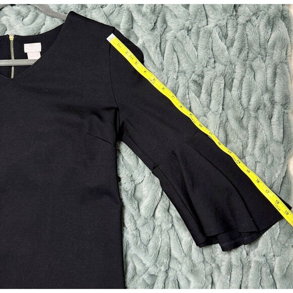 Chicos 0(US-4) Black Flare Sleeves Dress With Gold Zippered Back - Picture 10 of 14